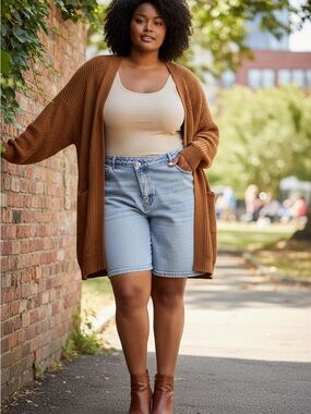 Plus Size Crossover Waist Boho Indie Cottagecore Lightwash Jean Shorts